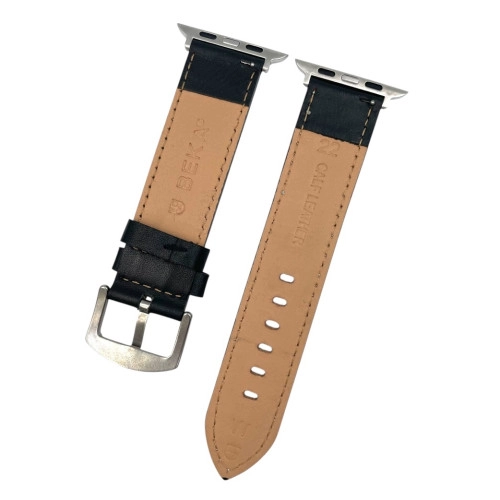 22 mm Spor W Düz Siyah Deri Apple Saat Kordonu